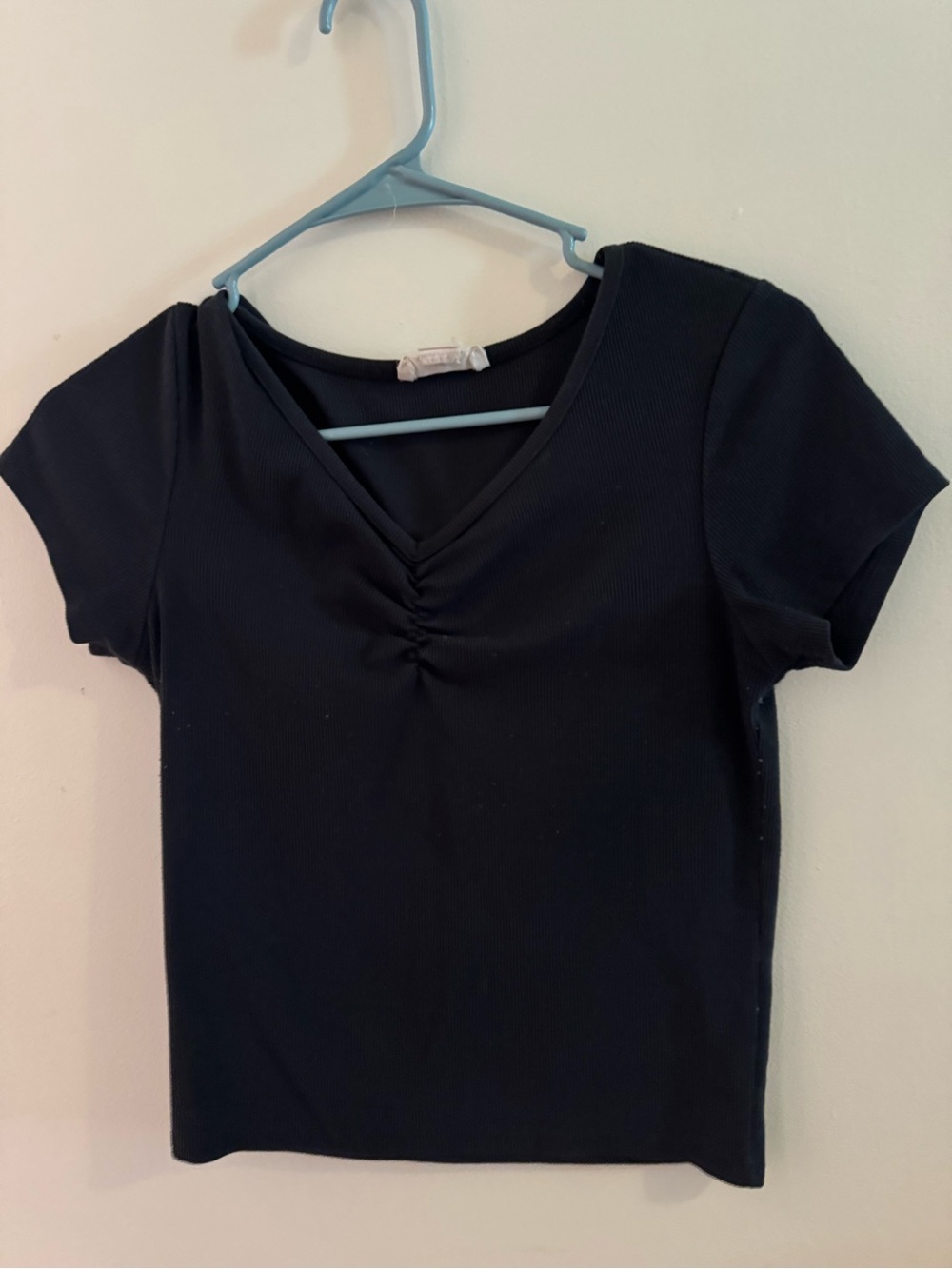 Ruched V-Neck Black Crop Top